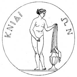 Reproduction d'une monnaie cnidienne représentant la statue d'Aphrodite.