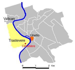 Plan de Rome montrant le Trastevere et la localisation du cimetière juif médiéval