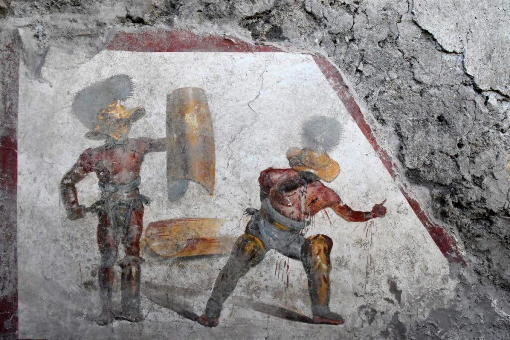fresque combat gladiateur Pompéi
