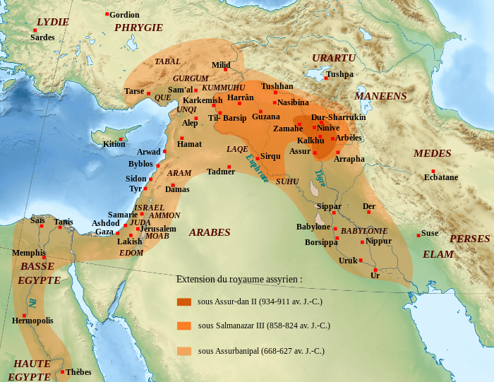 Carte de l'empire néo-assyrien