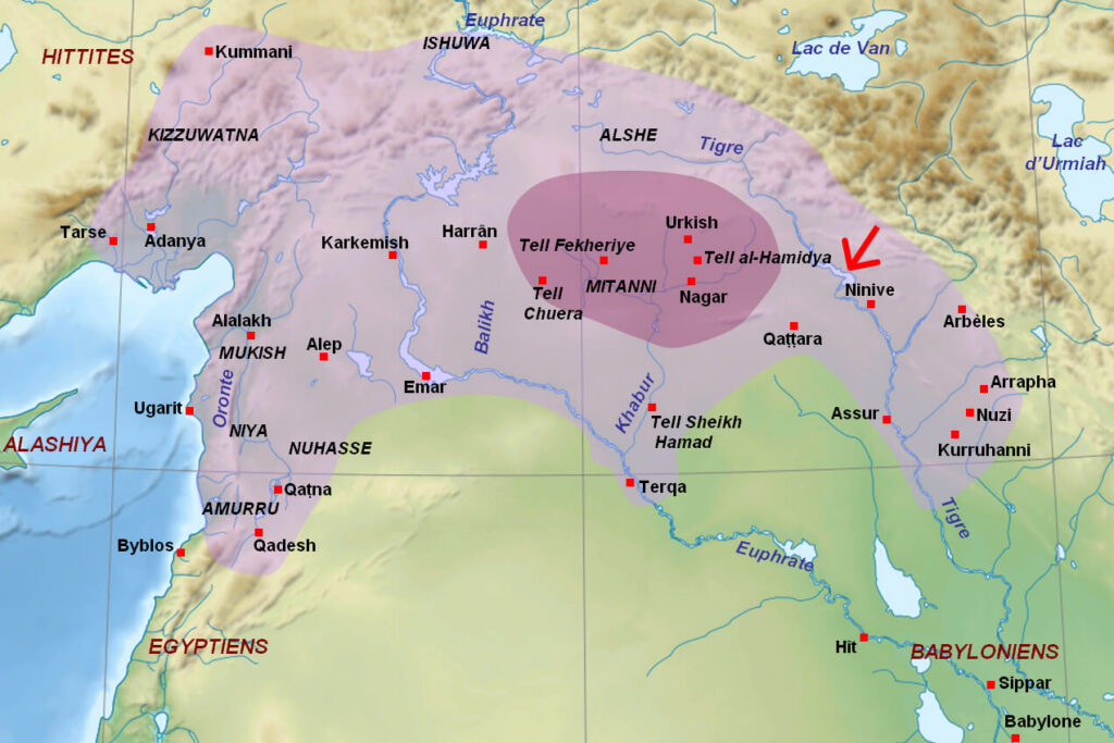 Carte de l'empire du Mittani à son apogée