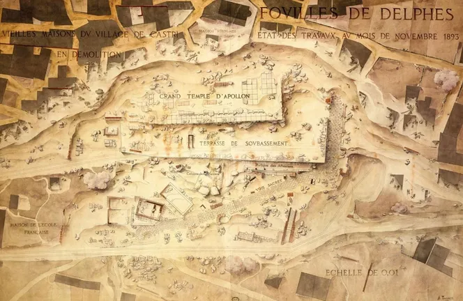 Plan d'état des fouilles de Delphes en 1893.