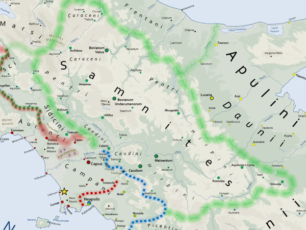 Carte montrant l'implantation des Samnites en Italie