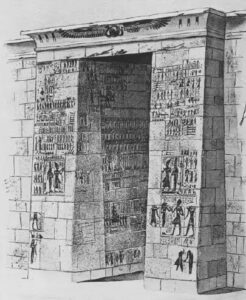 Porte d'Osorkon II, reconstitution par Naville.