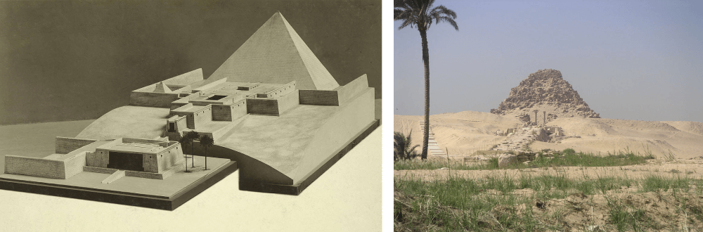 Ruines et reconstitution du complexe funéraire de Sahourê à Abousir