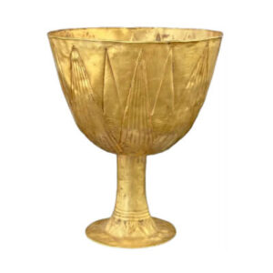 Vase en or du trésor de Bubastis, cité de la déesse chat Bastet, portant le cartouche de la reine Taousert de la XIXe dynastie