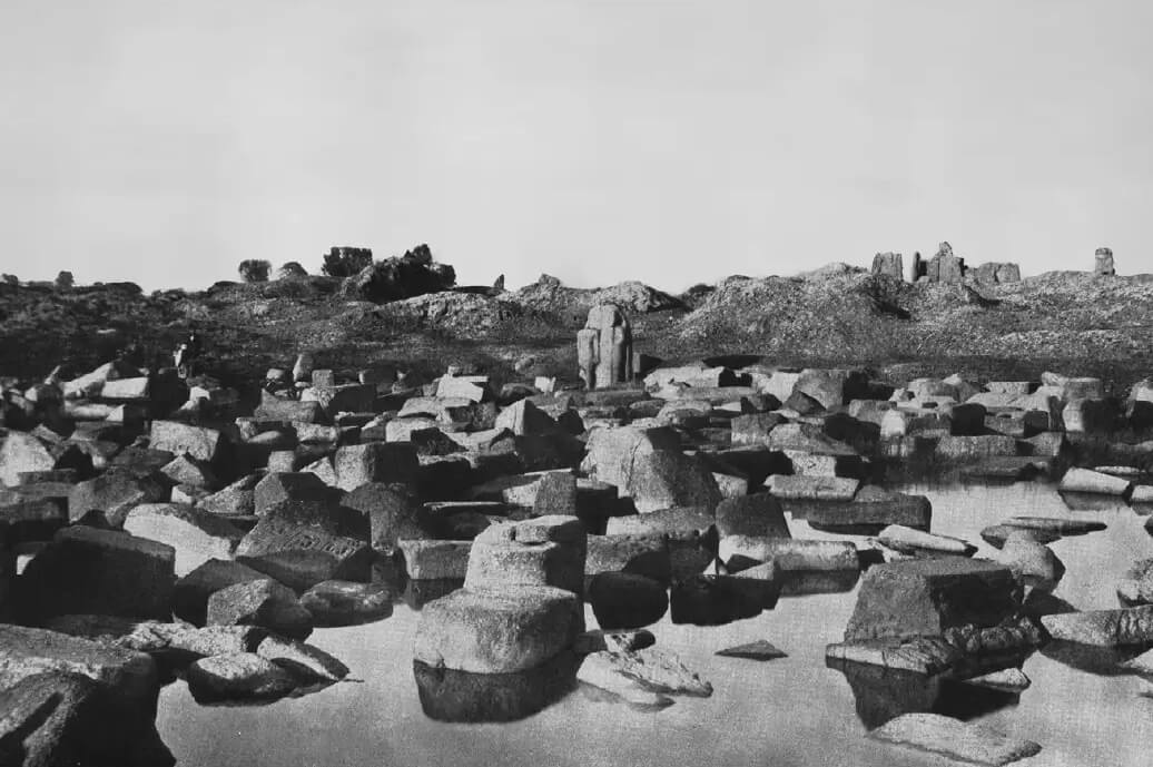 Vue des ruines de Bubastis lors de la crue du Nil en 1888