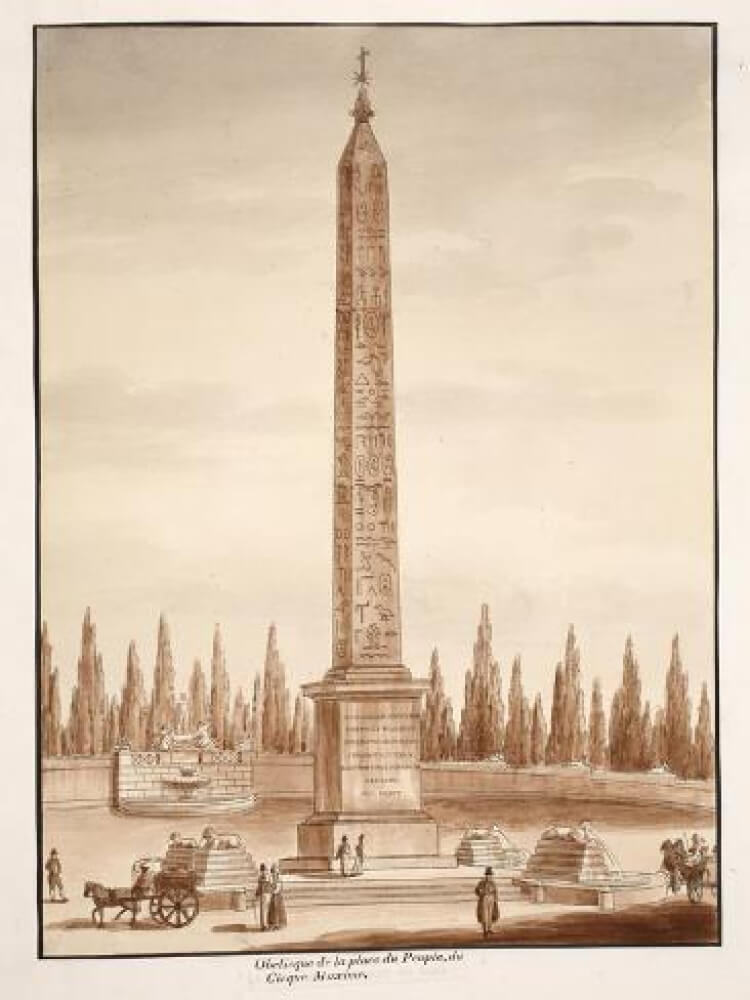Vue ancienne de l'obélisque d'Héliopolis du Circus Maximus, aujourd'hui à la piazza del Popolo à Rome