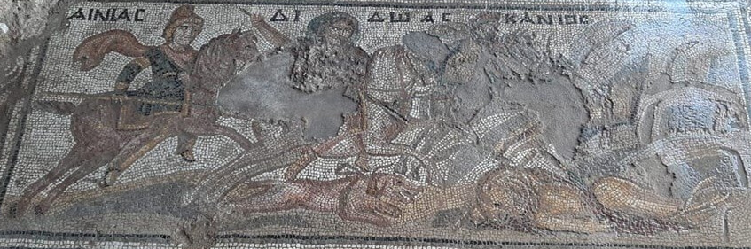 Détail de la mosaïque représentant le héros troyen Enée et la reine Didon