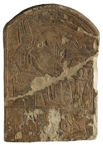 Stèle provenant de Tôd et montrant le dieu Montou, XVIIIe dynastie, musée du Louvre