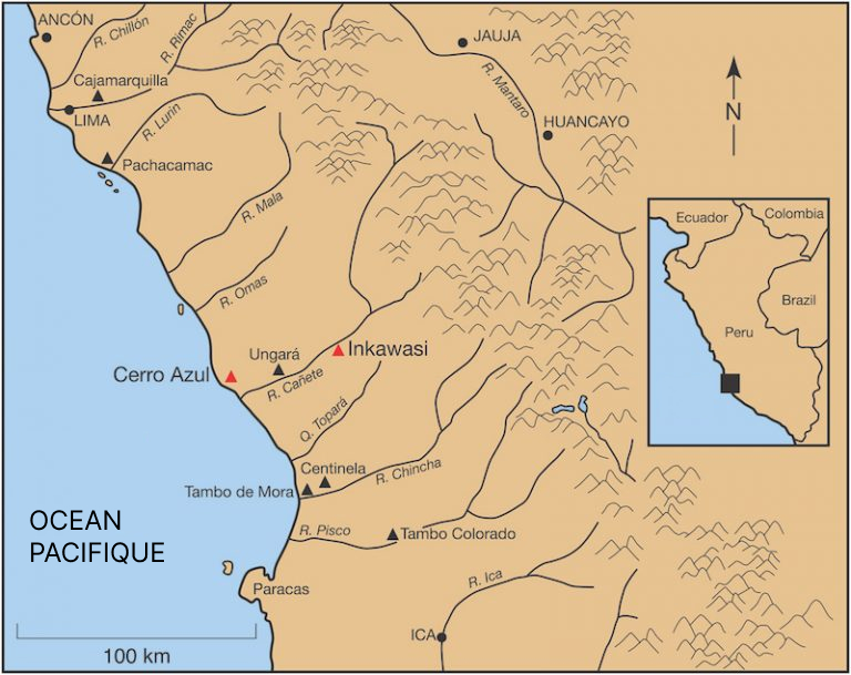 Sites incas de la côte, qui ont pu recevoir les pierres provenant des carrières