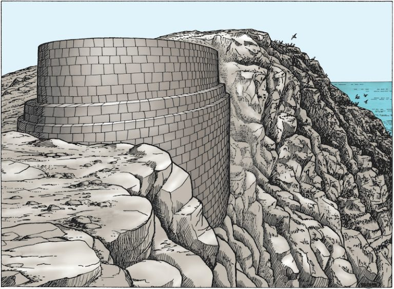 Reconstitution des murs de la forteresse de Cerro Azul, pierres de taille provenant des carrières incas