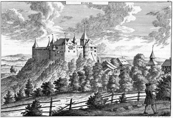 Gravure de 1740 montrant le château de Kyburg