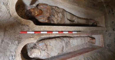 Deux sépultures de la nécropole gréco-romaine d'Oxyrhynque avec leurs momies
