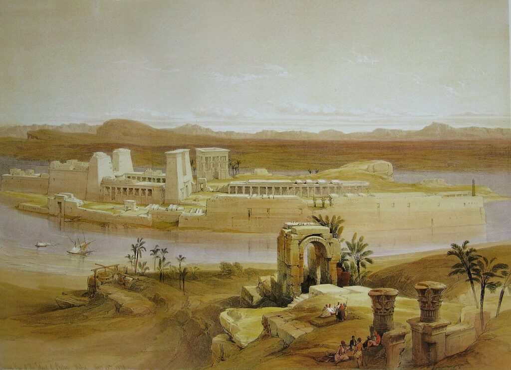 Le temple de Philae dessiné par David Roberts en 1838