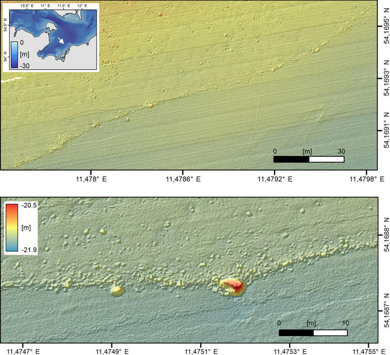 Image par radar du mur mégalithique dans la mer Baltique