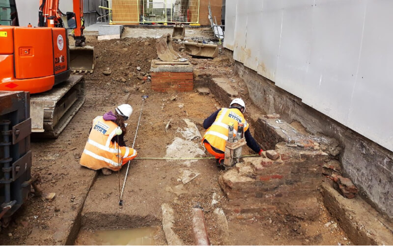 Chantier de fouilles sur des vestiges saxons de Lundenwic à la National Gallery de Londres