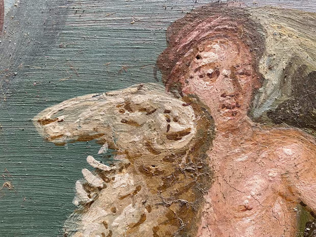 Fresque romaine découverte sur le site archéologique de Pompéi, représentant le mythe grec de Phrixos et d'Hellé