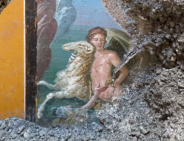 Fresque romaine découverte sur le site archéologique de Pompéi, représentant le mythe grec de Phrixos et d'Hellé
