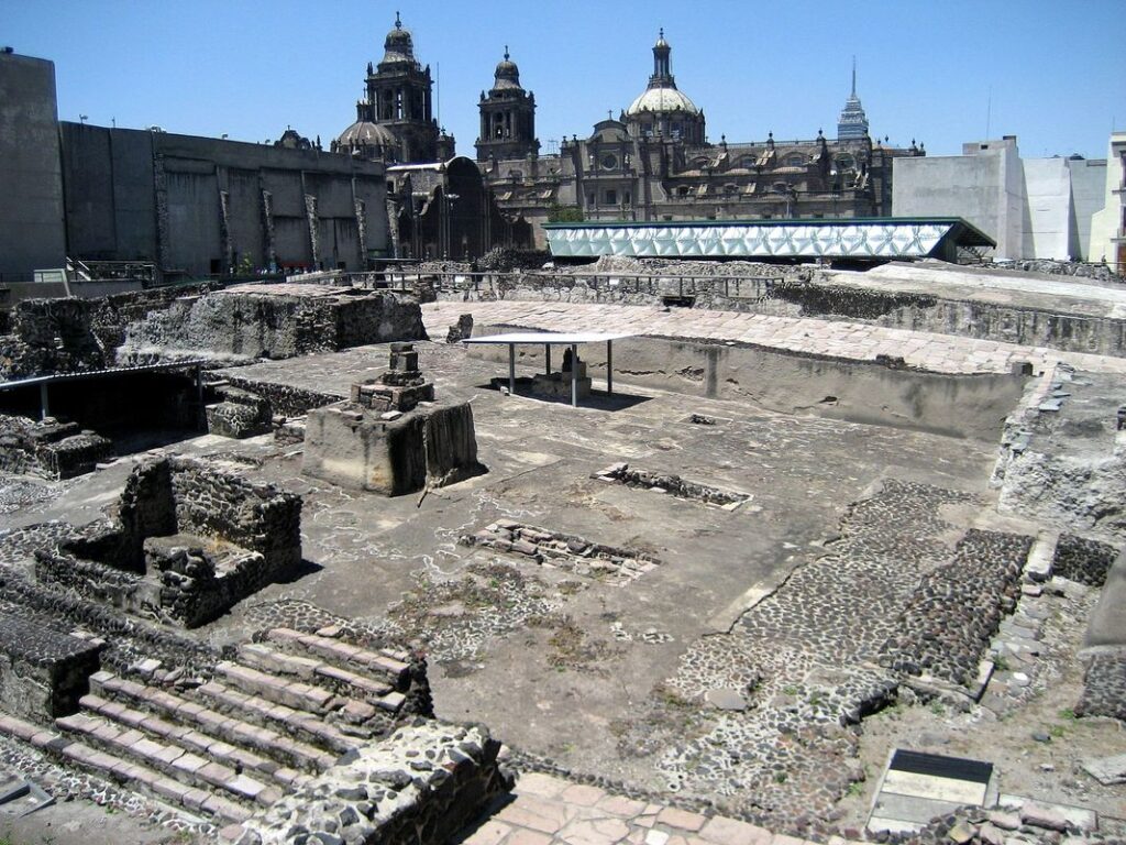 Ruines du Temple Mayor, dans l'ancien centre cérémoniel de Tenochtitlan, la capitale des Aztèques