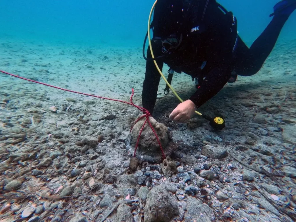 Archéologie sous-marine, casque médiéval tardif découvert au large des côtes de Sicile