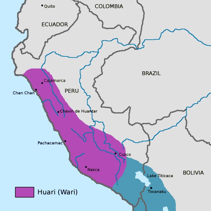 Carte figurant l'ère d'influence wari à son apogée