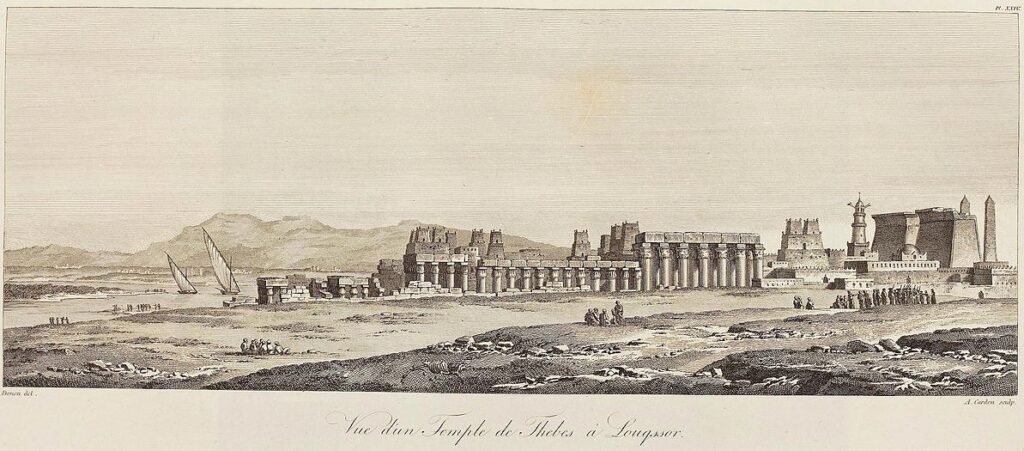 Temple de Louxor lors de l'expédition d'Egypte, planche du livre de Vivant Denon