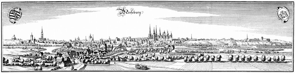Vue de la cité allemande de Merseburg en 1650