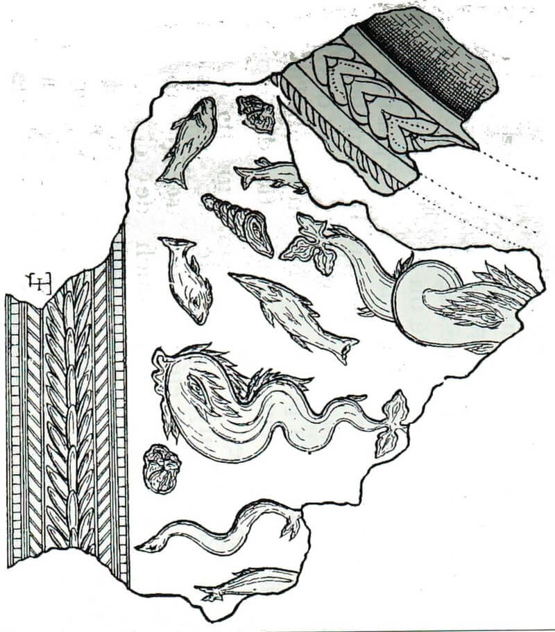 Relévé de la mosaïque aux poissons de Blanzy-lès-Fismes