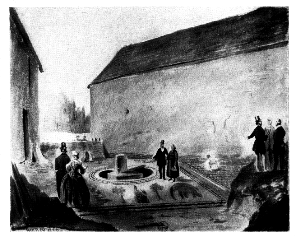 Aquarelle représentant le lieu de la découverte des mosaïques à Blanzy-lès-Fismes