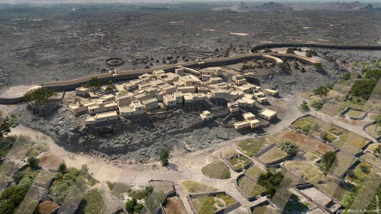 Reconstruction 3D cité de l'âge du bronze du désert d'Arabie Saoudite