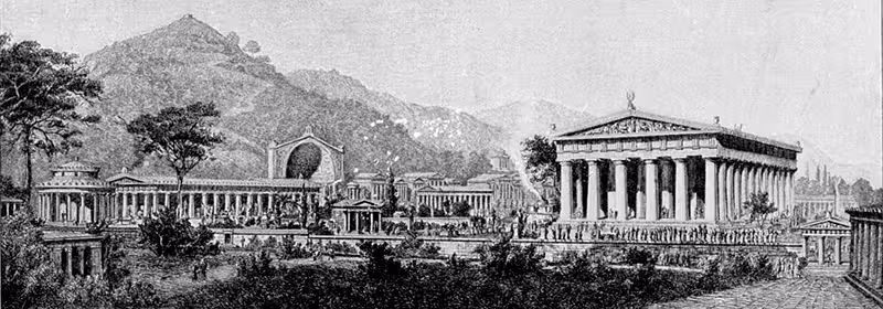 Reconstitution de l'Altis d'Olympie, illustration de 1908.