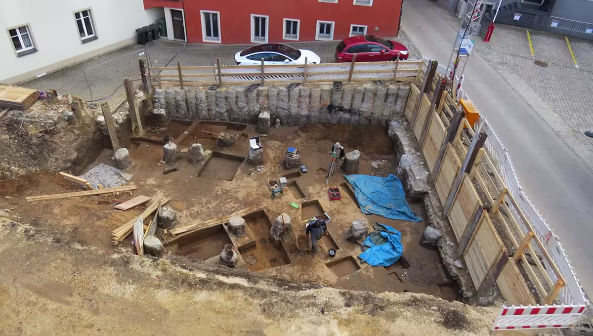 Vestiges du temple de Mithra, ou Mithraeum, dans la vieille ville de Ratisbonne