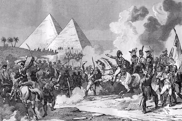 Gravure montrant la bataille des pyramides durant l'expédition d'Egypte de Napoléon