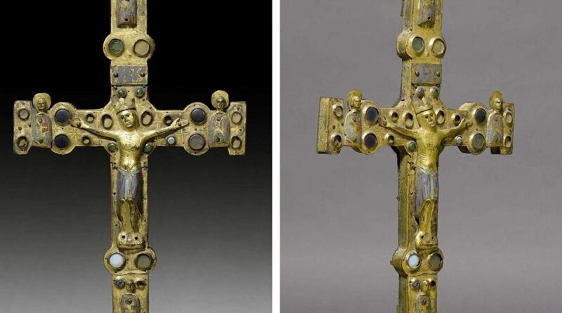 Reconstitution d'une croix liturgique de Limoges du XIIIe siècle découverte dans l'église de Avas en Hongrie